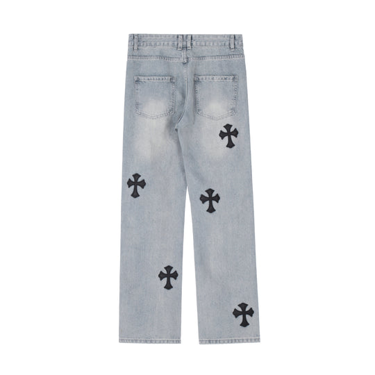 F3F Select Cross Patch Embroidery Washed Denim Jeans