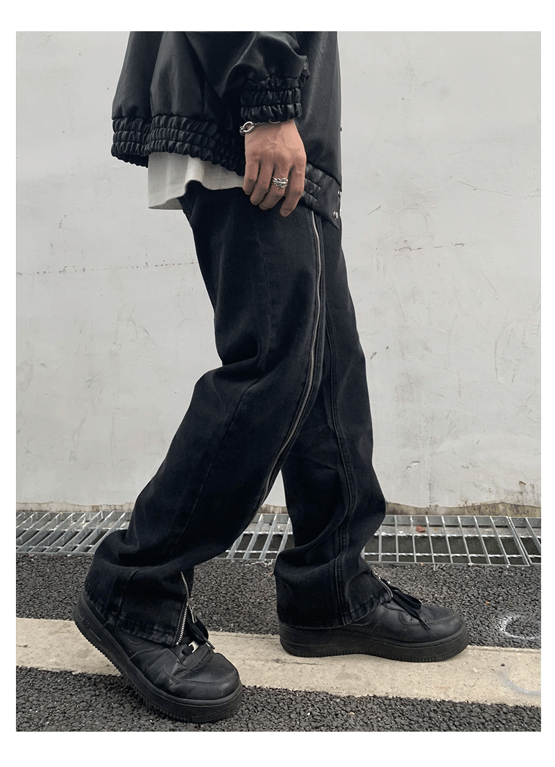 Zipper Design Black Jeans
