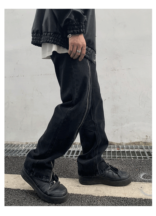 Zipper Design Black Jeans