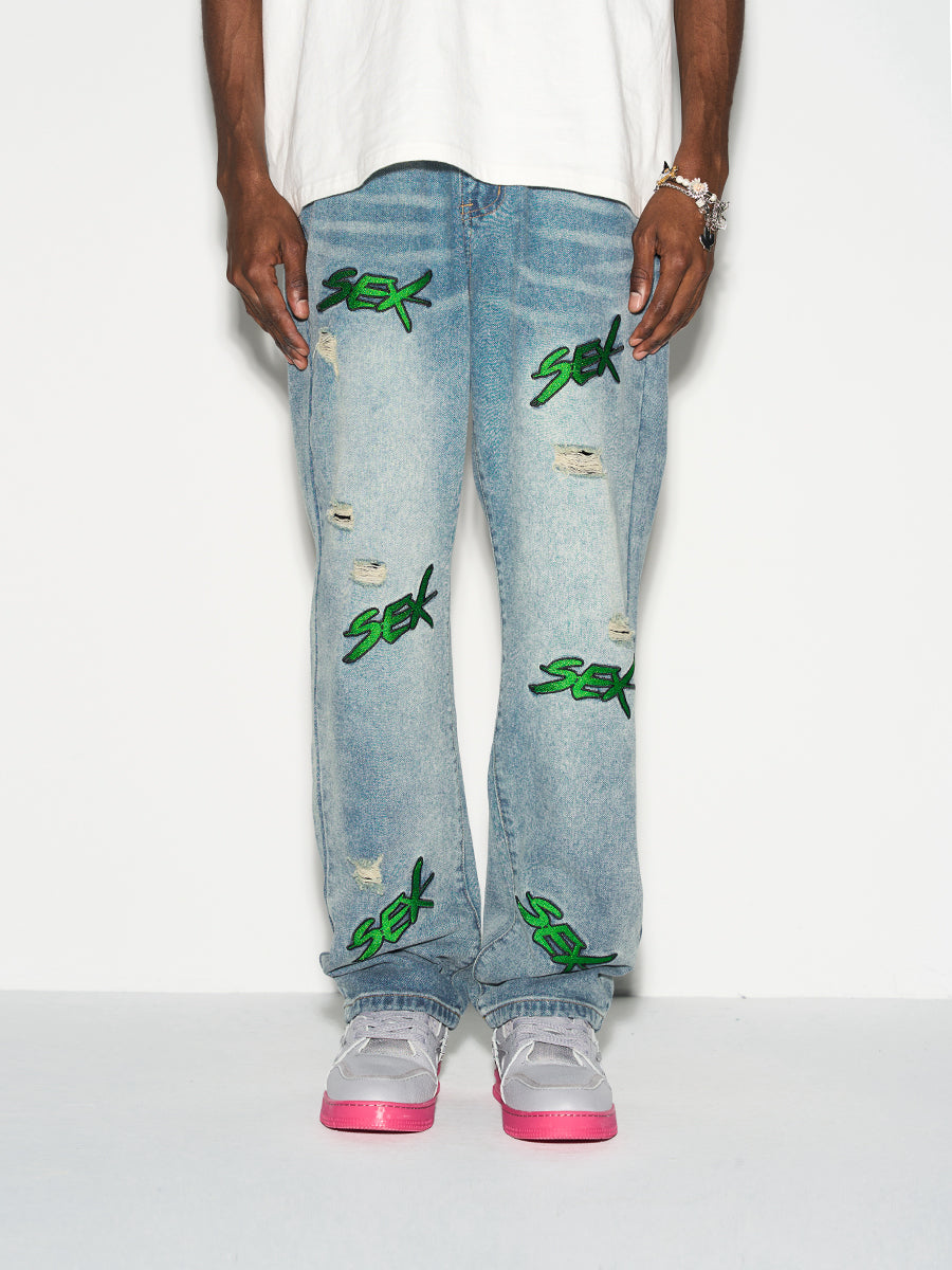 Harsh and Cruel Distressed Embroidered Loose Denim