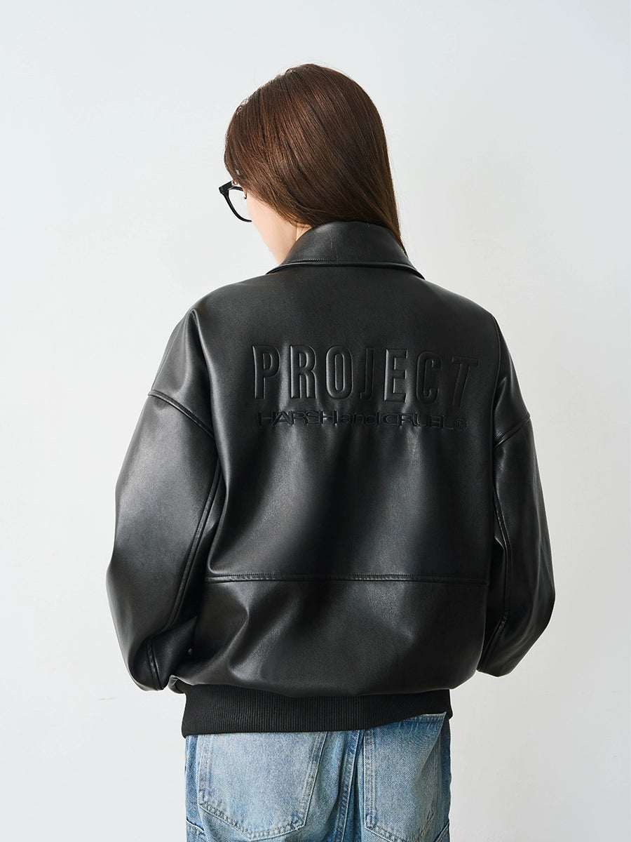 Harsh and Cruel Embossed PU Leather Embroidered Jacket