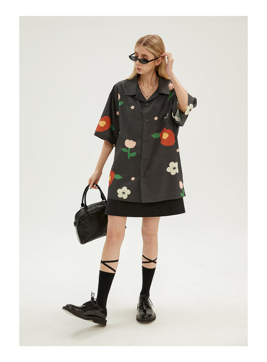 EMPTY REFERENCE Peach Flower Short Sleeve Shirt