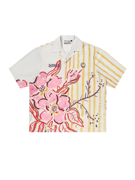 Harsh and Cruel Floral Crayon Drawing Full Print Cuban Shirt