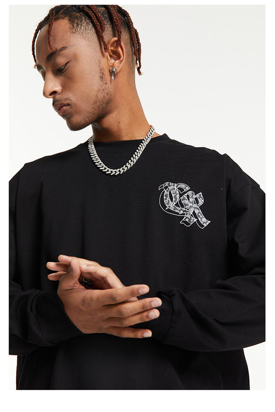 Cashrules Paisley Logo Print Long Sleeved Tee