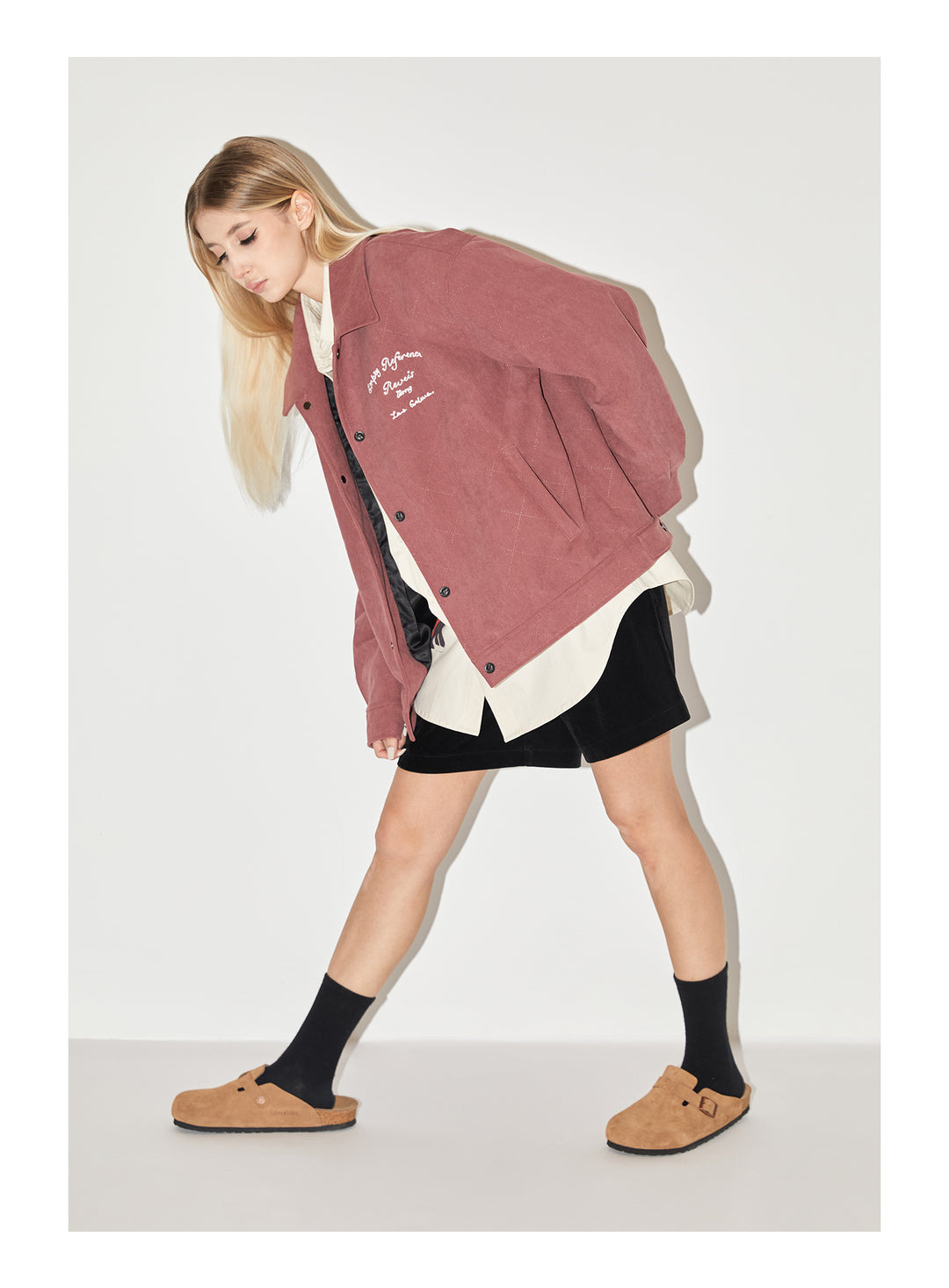 EMPTY REFERENCE Embroidered Diamond Check Pattern Corduroy Jacket