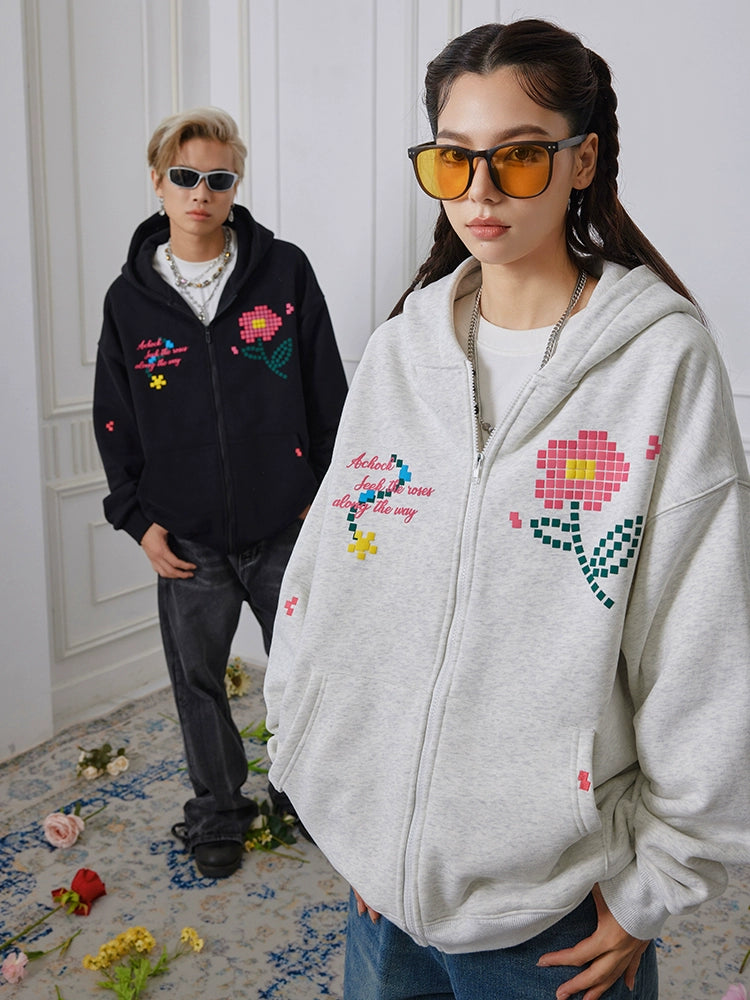 Achock Mosaic Flower Zipper Hoodie