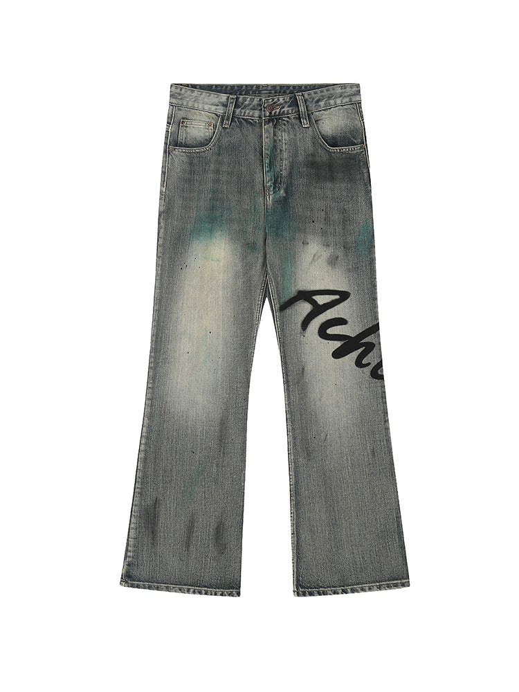 Achock Washed Logo Printed Denim Jeans
