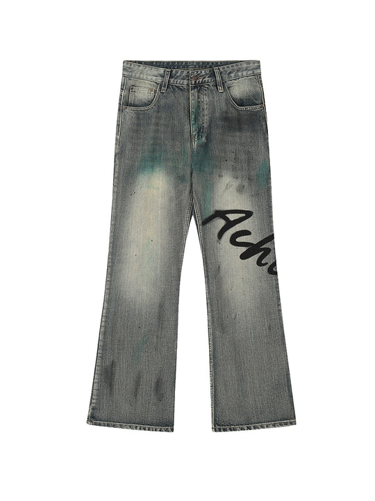 Achock Washed Logo Printed Denim Jeans