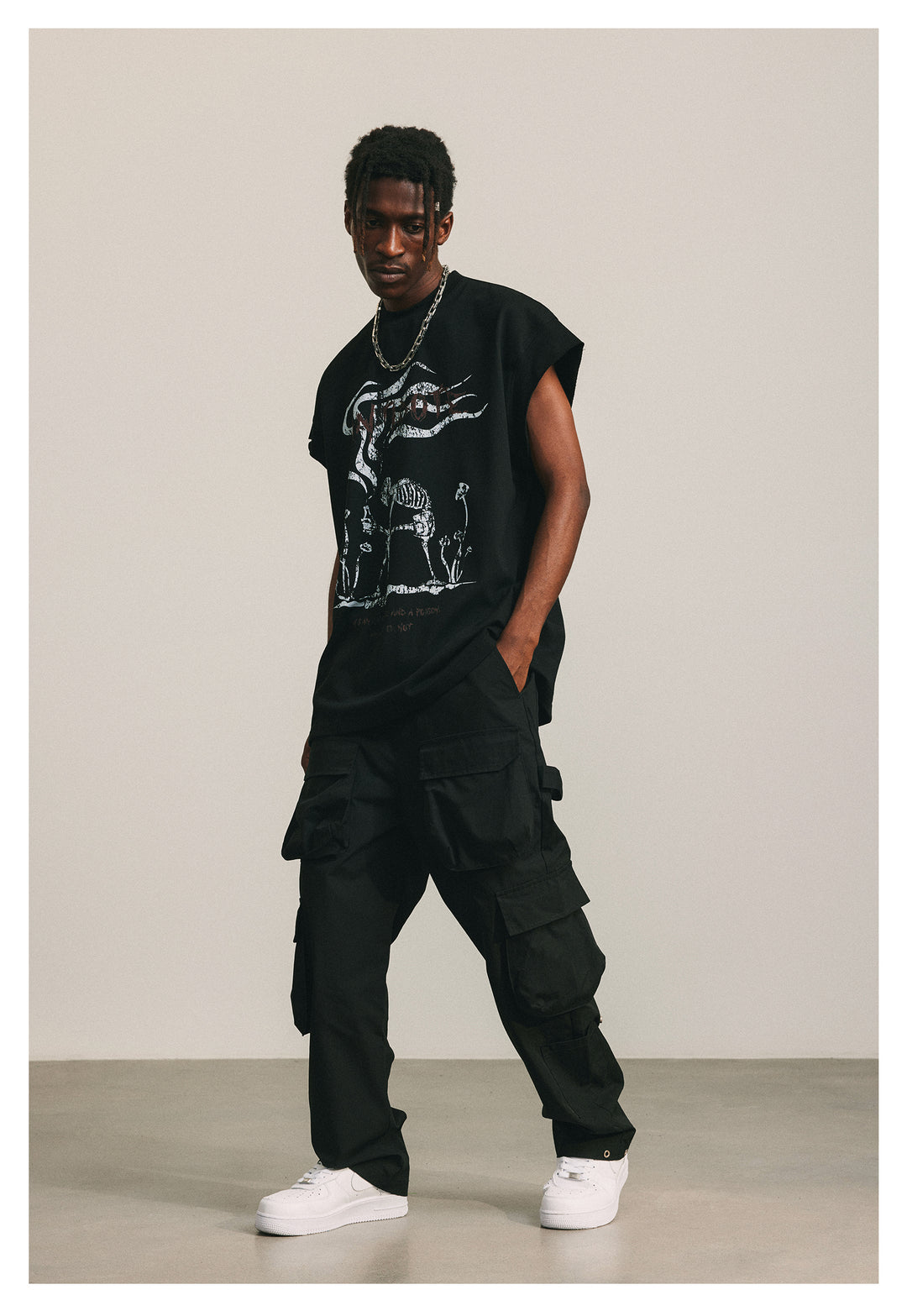 ANTIDOTE Skeleton Print Sleeveless Tee