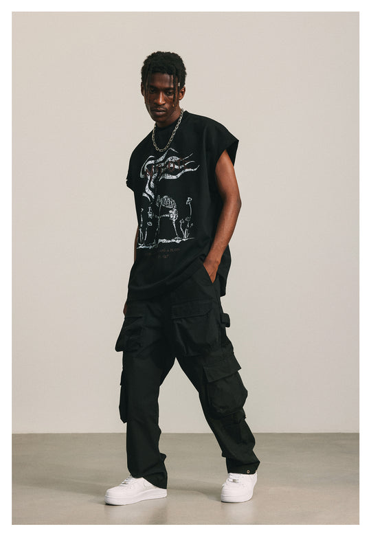 ANTIDOTE Skeleton Print Sleeveless Tee