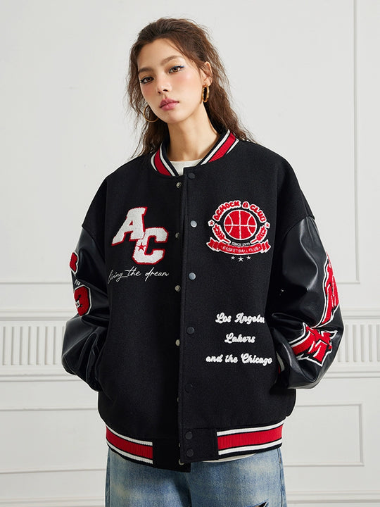 Achock Splicing Flocking Embroidery Baseball Jacket