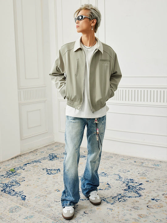 Achock Splicing Zipper Short Jacket