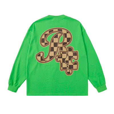 YADcrew X ROOT Checkerboard Print Logo Long Sleeved Tee