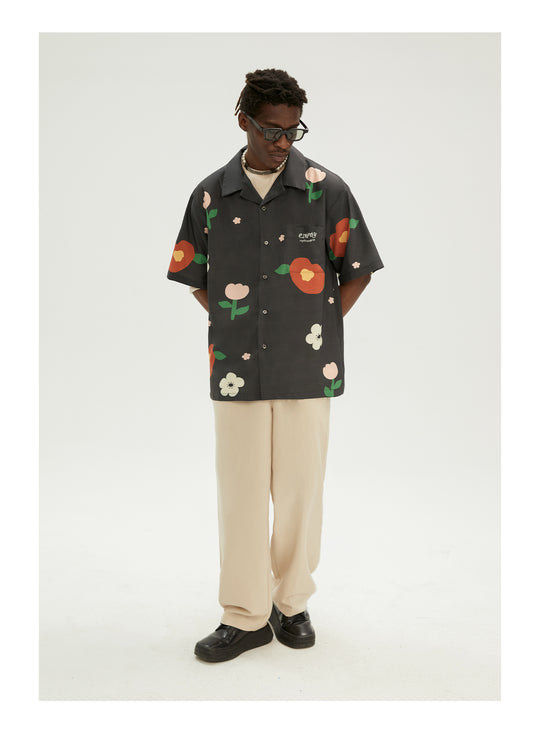 EMPTY REFERENCE Peach Flower Short Sleeve Shirt