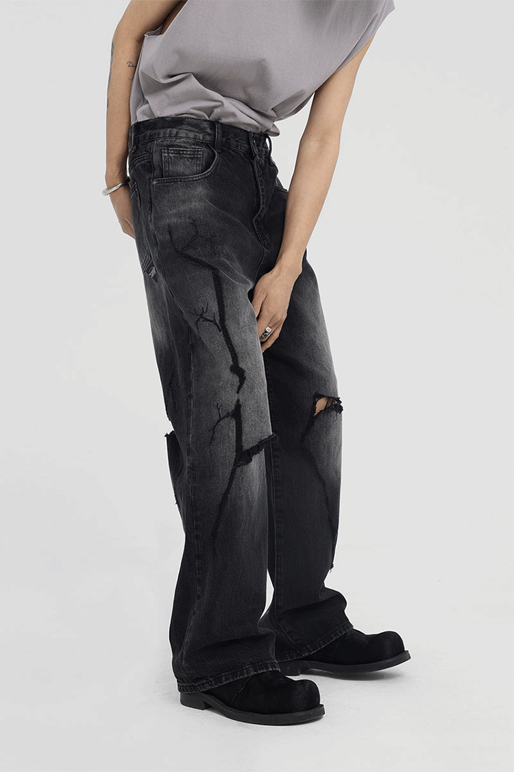 JHYQ Embroidered Wide Leg Denim Jeans