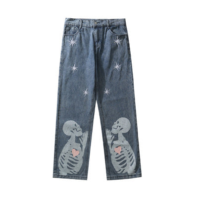 Skull Print Denim Jeans