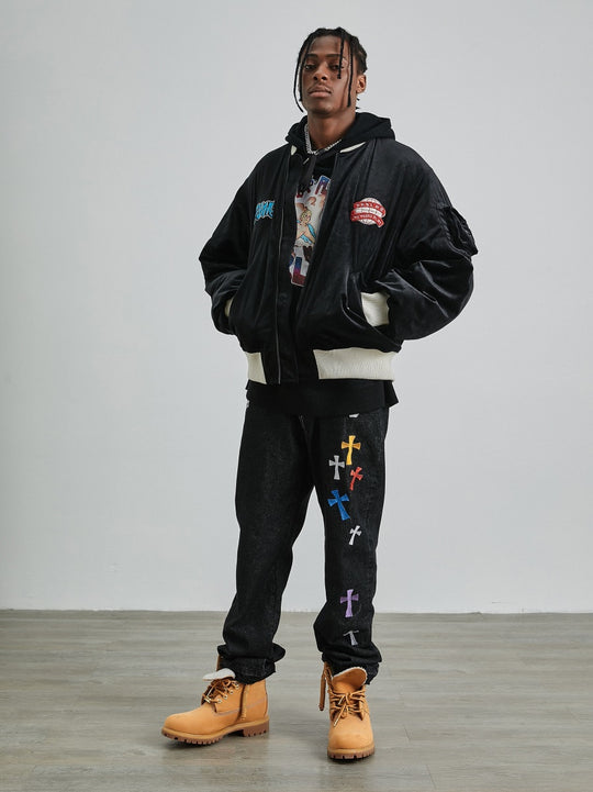 PRBLMS Logo Patch Velvet Flight Jacket | Face 3 Face