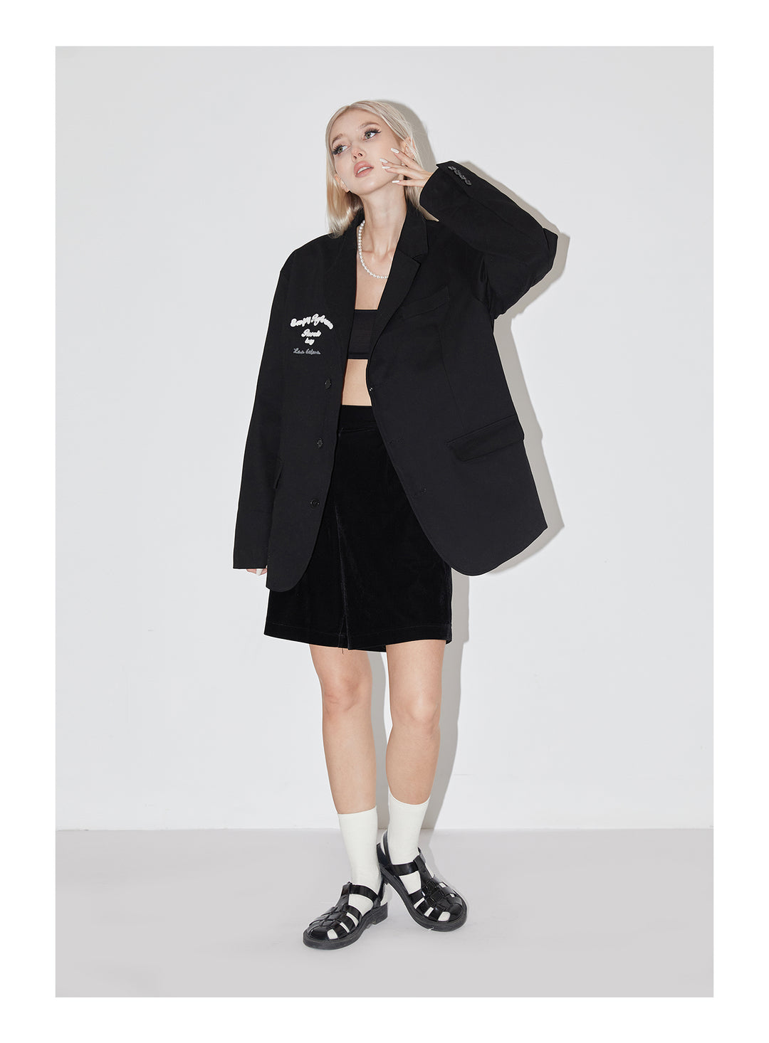 EMPTY REFERENCE Little Angel Logo Embroidered Suit Jacket