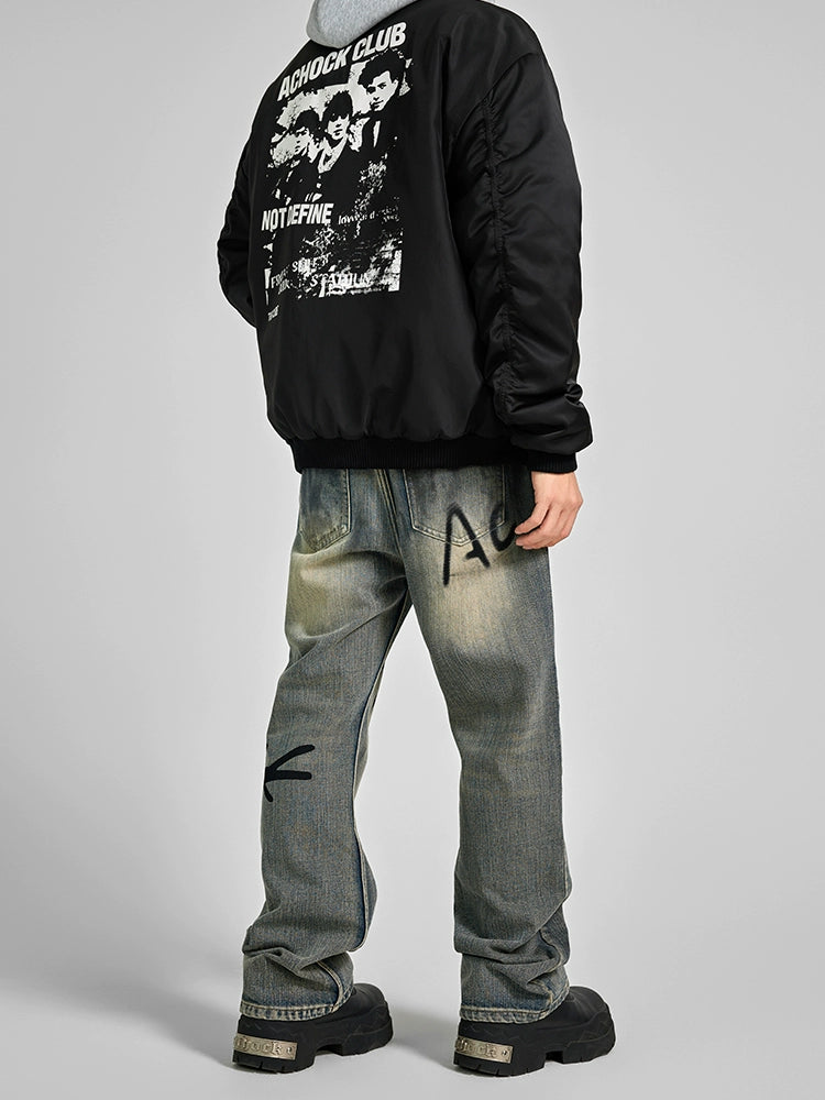 Achock Washed Logo Printed Denim Jeans