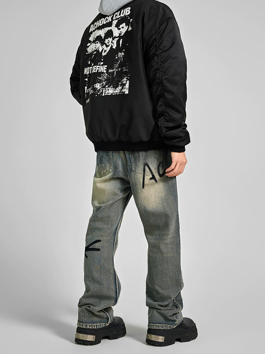 Achock Washed Logo Printed Denim Jeans