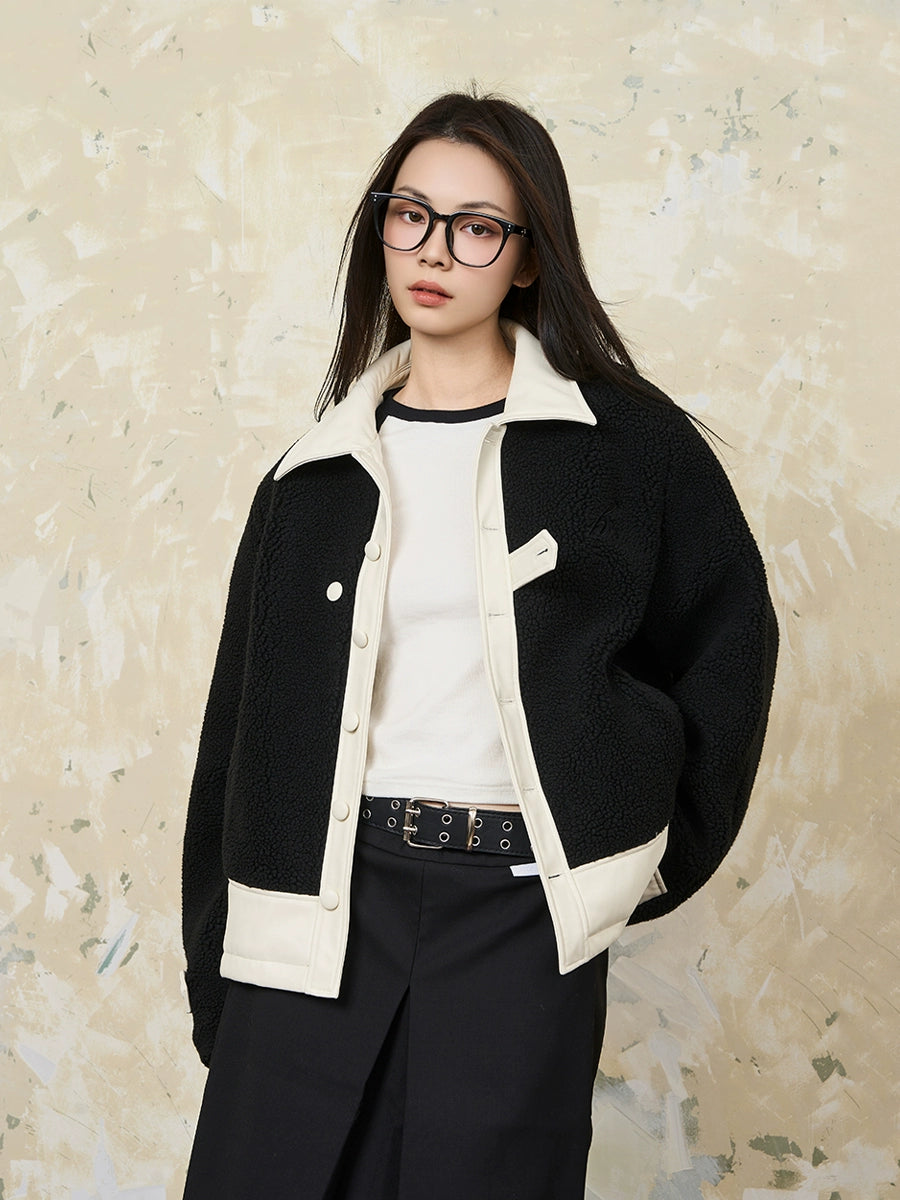 Harsh and Cruel PU Leather Stitched Sherpa Jacket