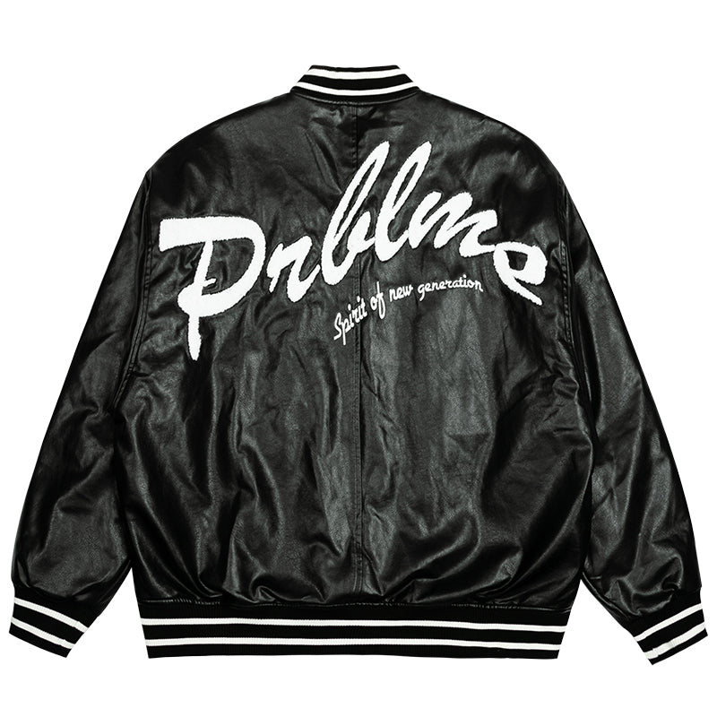 PRBLMS Big LOGO Leather Baseball Jacket | Face 3 Face