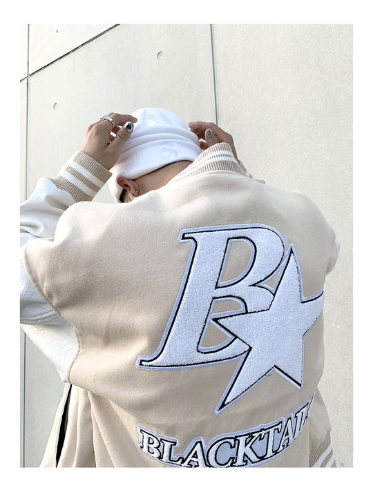 Star Embroidery Stitching Varsity Jacket