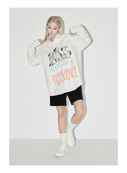 EMPTY REFERENCE Cartoon Puppy LOGO Print Long Sleeved Shirt