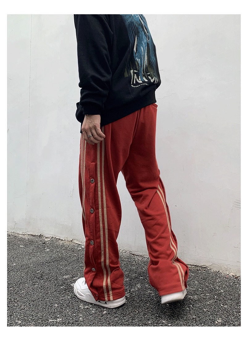 Striped Buckle Drawstring Track Pants