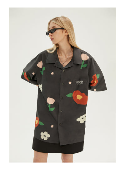 EMPTY REFERENCE Peach Flower Short Sleeve Shirt
