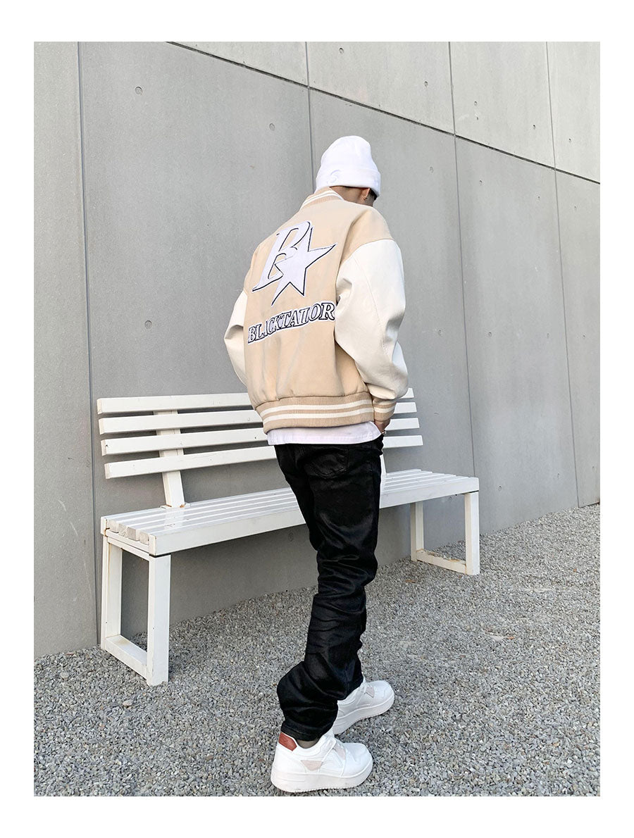 Star Embroidery Stitching Varsity Jacket