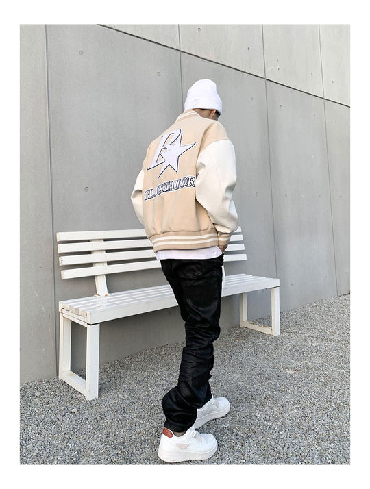 Star Embroidery Stitching Varsity Jacket