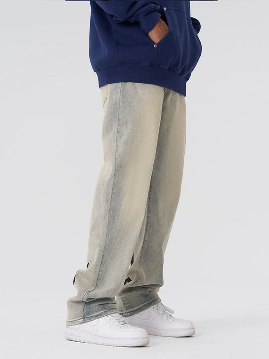 Achock Gothic Logo Printed Yellow Mud Denim Jeans | Face 3 Face