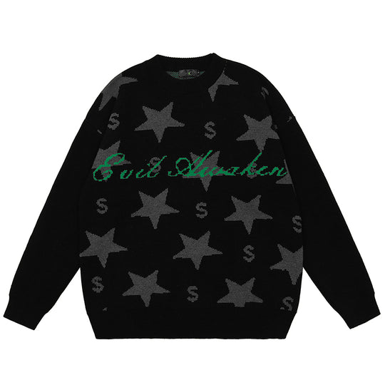 Star Circle Letter Knit Sweater