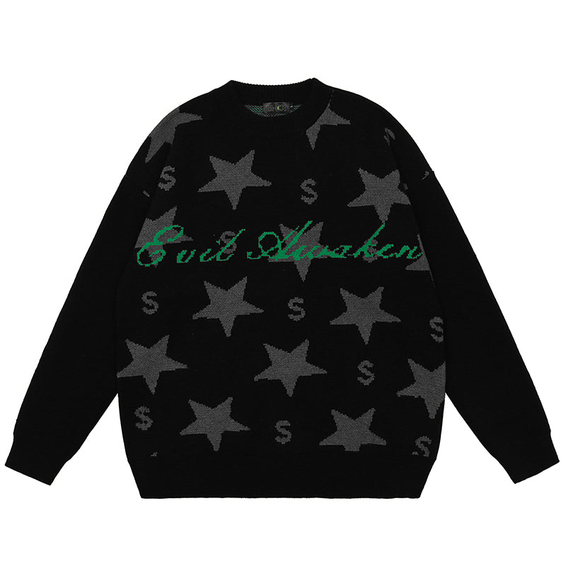 Star Circle Letter Knit Sweater