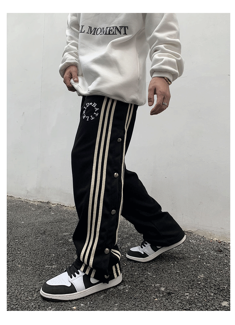 Striped Buckle Drawstring Track Pants