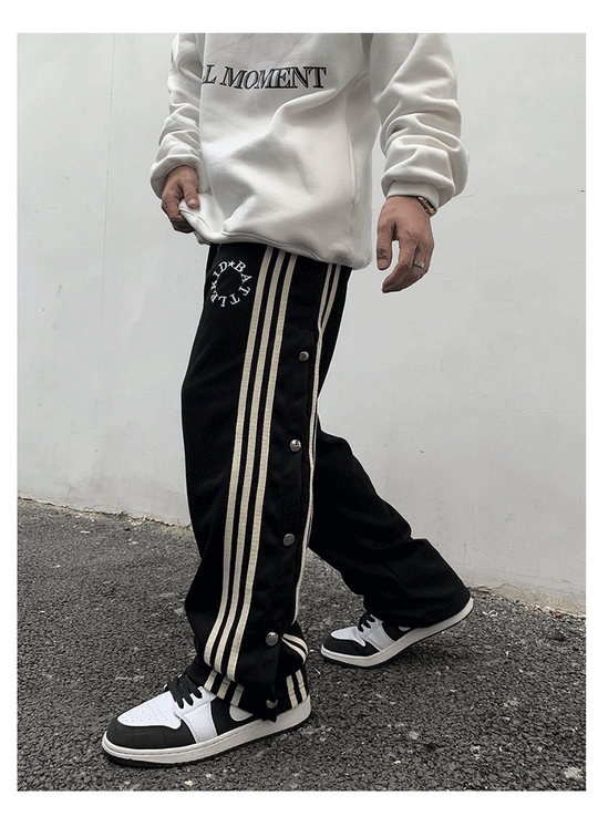 Striped Buckle Drawstring Track Pants