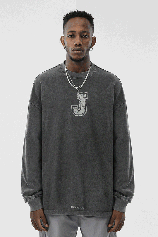 JHYQ Letter J Series Washed Long Sleeved Tee