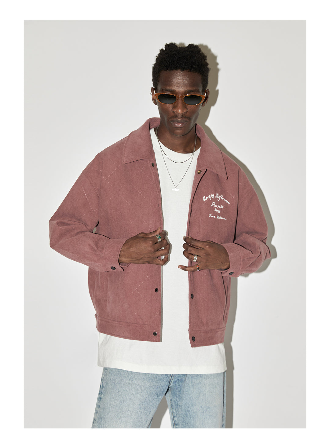 EMPTY REFERENCE Embroidered Diamond Check Pattern Corduroy Jacket