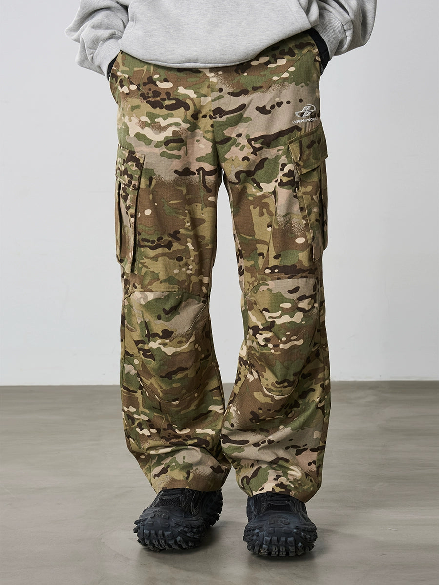 Harsh and Cruel Pleated Camo Cargo Trousers