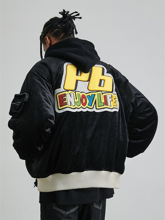 PRBLMS Logo Patch Velvet Flight Jacket | Face 3 Face