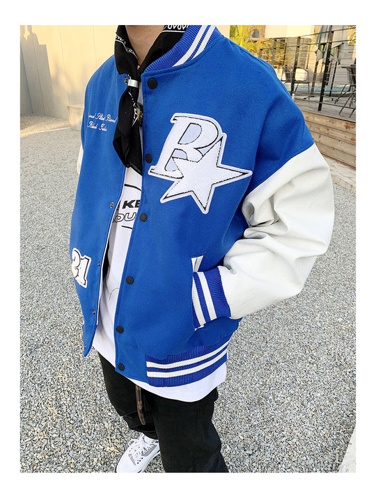 Star Embroidery Stitching Varsity Jacket