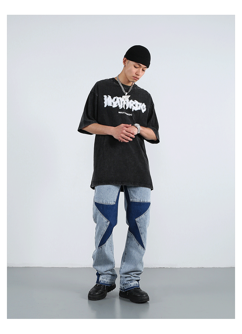 F3F Select Star Patchwork Micro Flare Denim Jeans