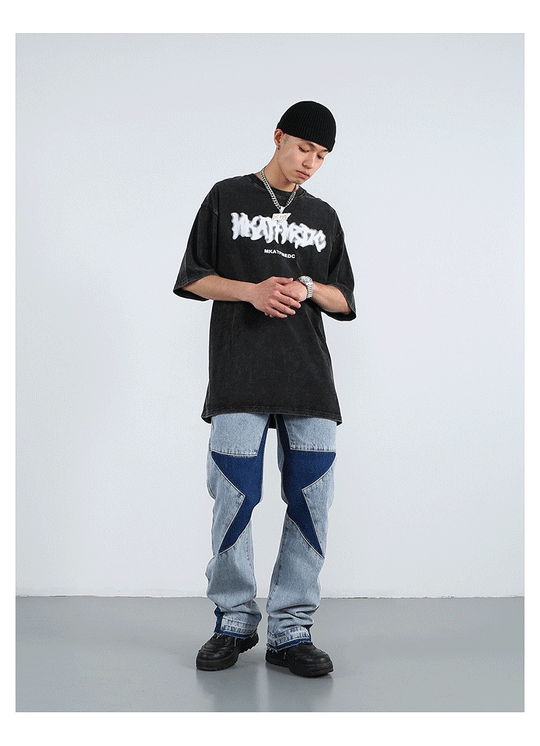 F3F Select Star Patchwork Micro Flare Denim Jeans