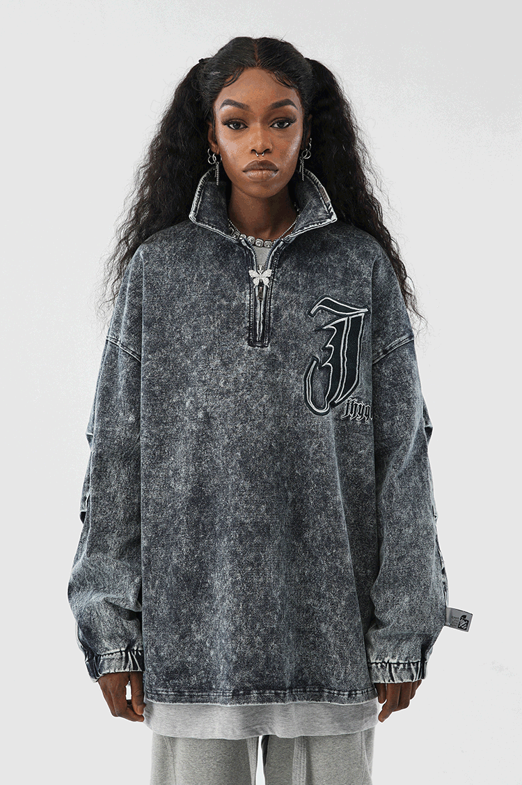 JHYQ Tie Dye Lapel Embroidered Denim Jacket