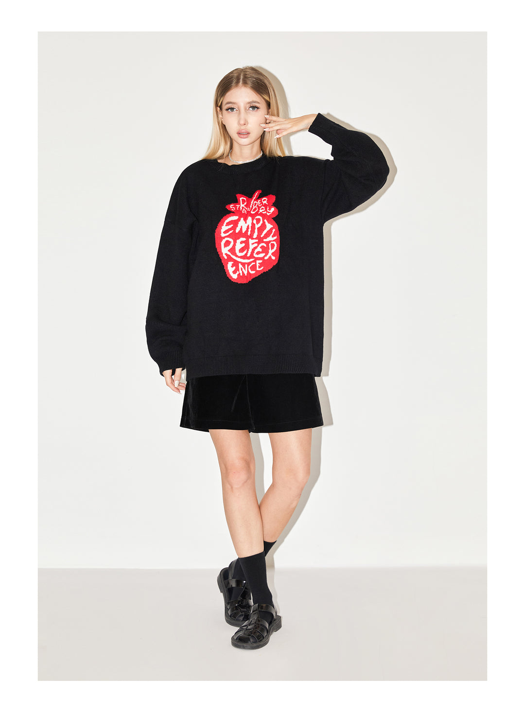 EMPTY REFERENCE I Love Strawberry Jacquard Knit Sweater