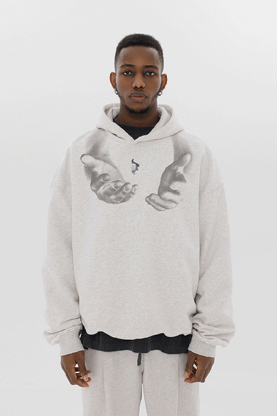 JHYQ Letters Embroidered Hand Held Print Hoodie