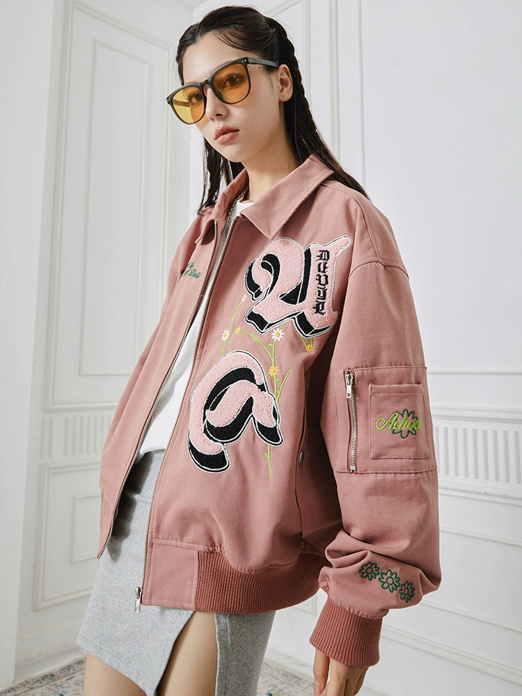 Achock Letters Flocked Bomber Jacket
