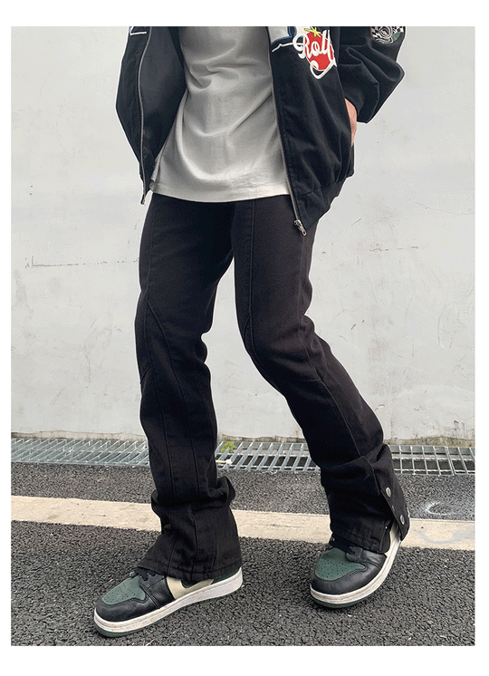 Button Black Flared Jeans