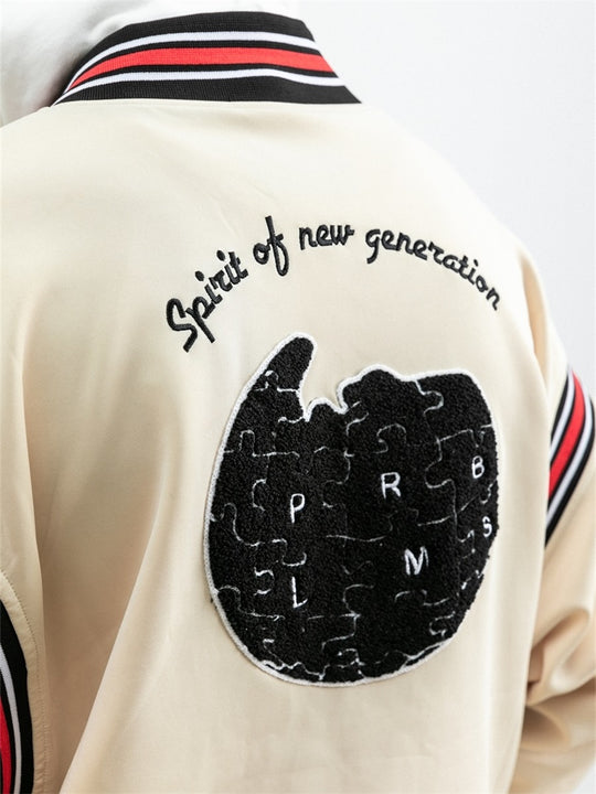 PRBLMS Earth Puzzle Baseball Jacket | Face 3 Face